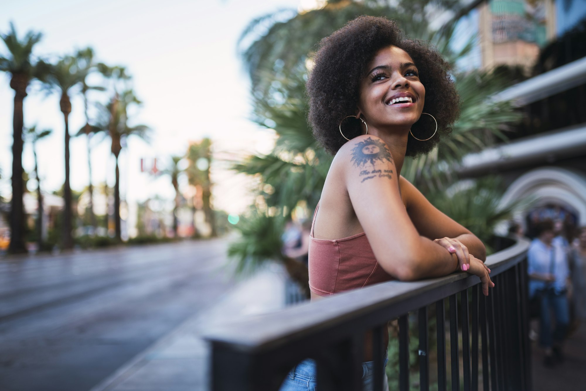 USA, Nevada, Las Vegas, portrait of happy young woman in the city